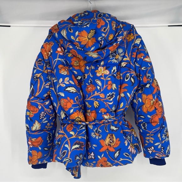 RHODE Blue Orange Floral Wrap Hooded Winter Designer Boho Puffer Coat Small NWOT - Picture 7 of 8